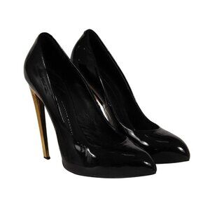 Giuseppe Zanotti Womens Pumps Size US 9 EU 39 Black Gold Heel Patent Leather